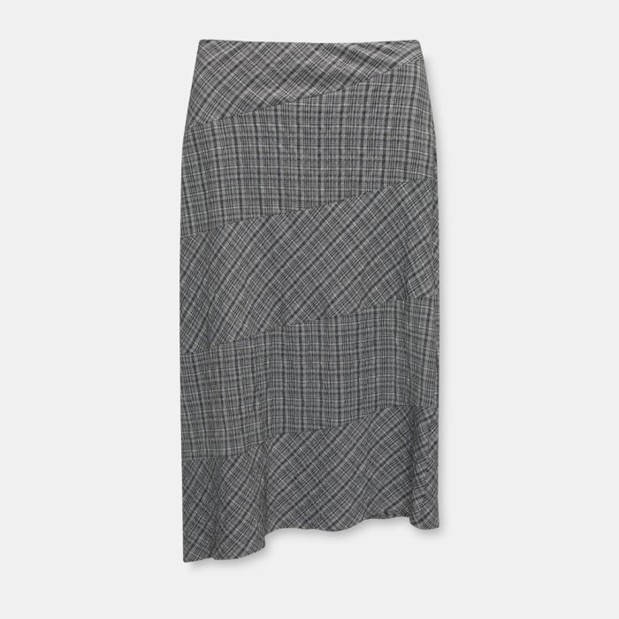 Asymmetric check midi skirt