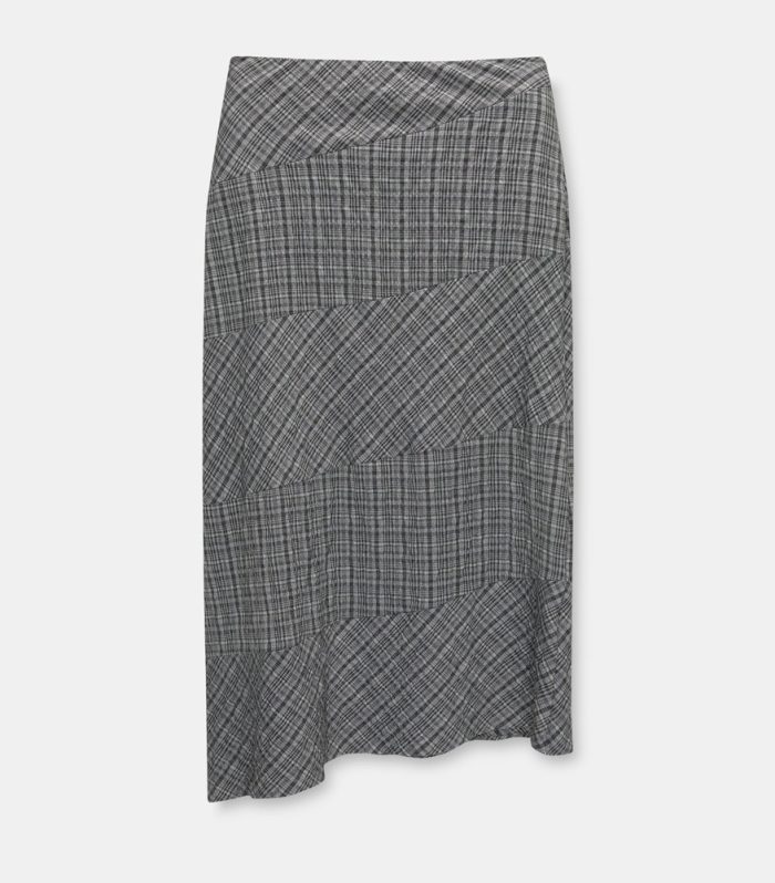 Asymmetric check midi skirt