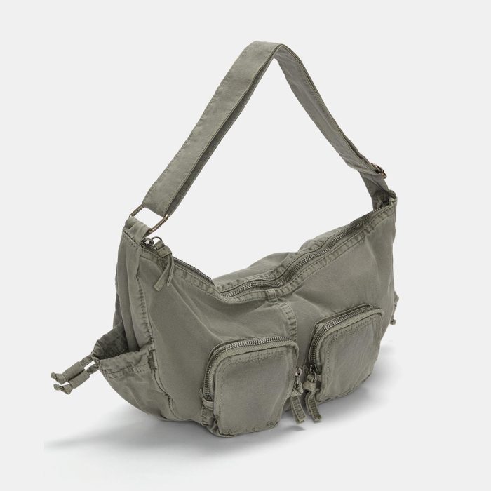 Canvas half-moon shoulder bag